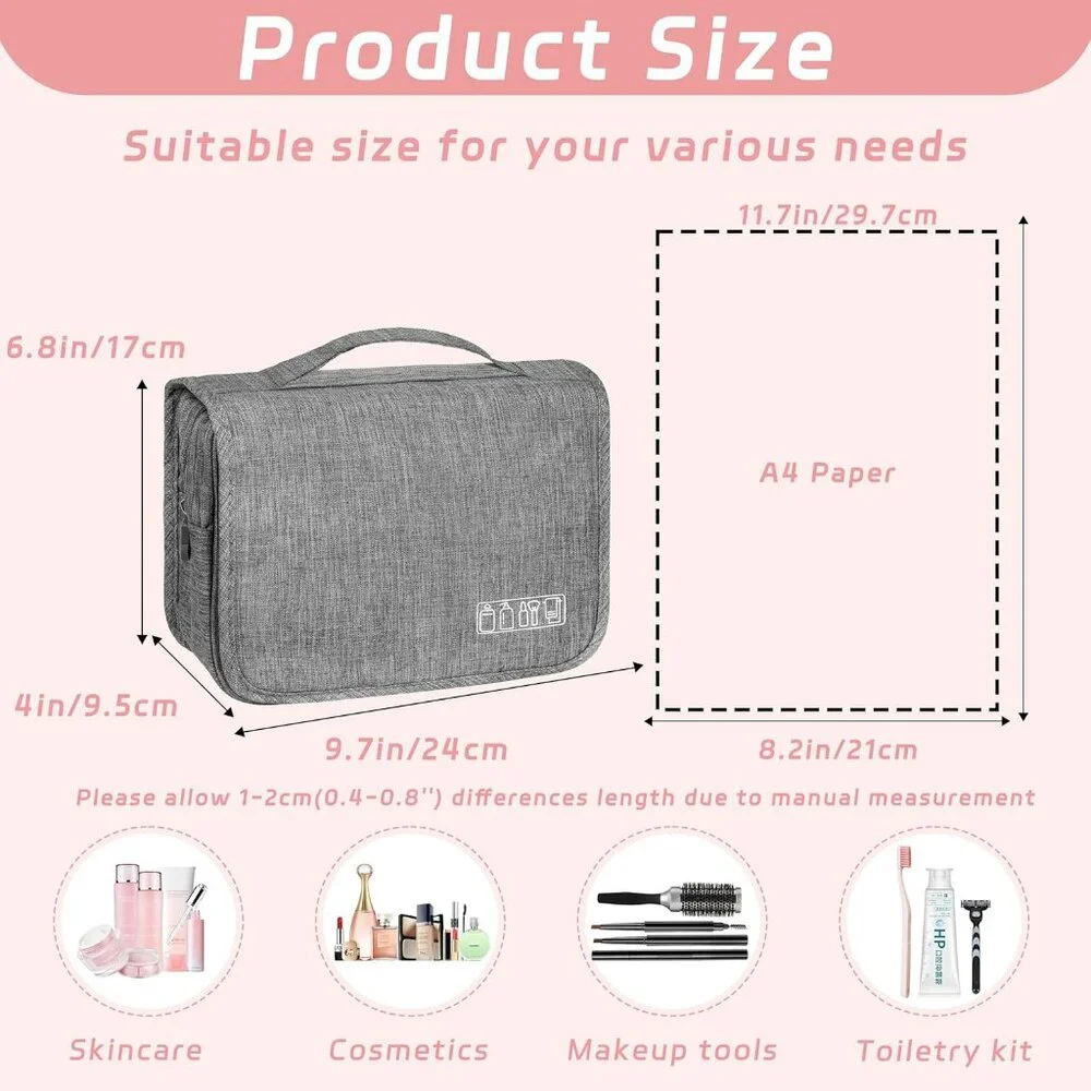 Travel Bag Toiletry Bag w Hanging Hook Waterproof Shower Bathroom Shaving‎ etc